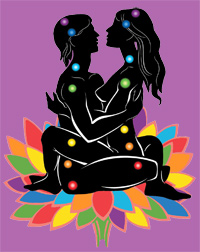 Chakra Couple Embrace on Lotus Flower